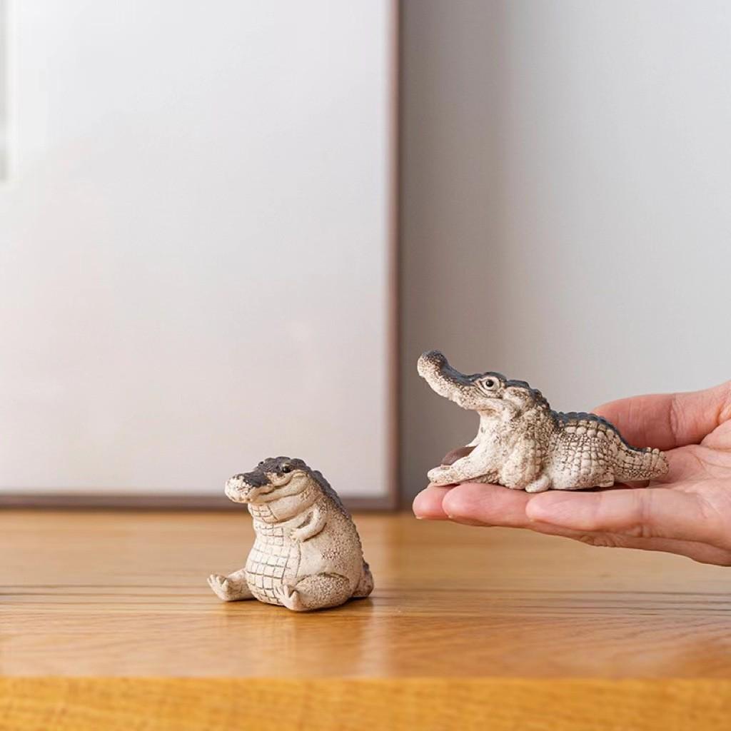 Charming Little Crocodile Tea Set Resin Ornament for Kids' Room