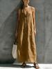 European and American New Women's Simple Cotton and Linen V-neck Button Sleeveless Loose Long Dress