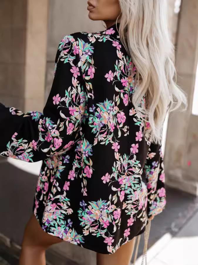 2024 Autumn Women's Leopard Print Tie-Waist Suit Collar Long Sleeve Coat - European & American Style