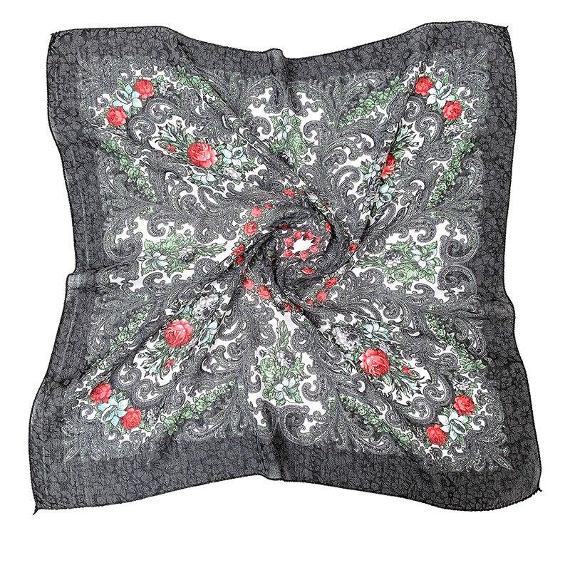 Квадратный шарф-бандана с русским цветочным принтом 70*70 см чёрный