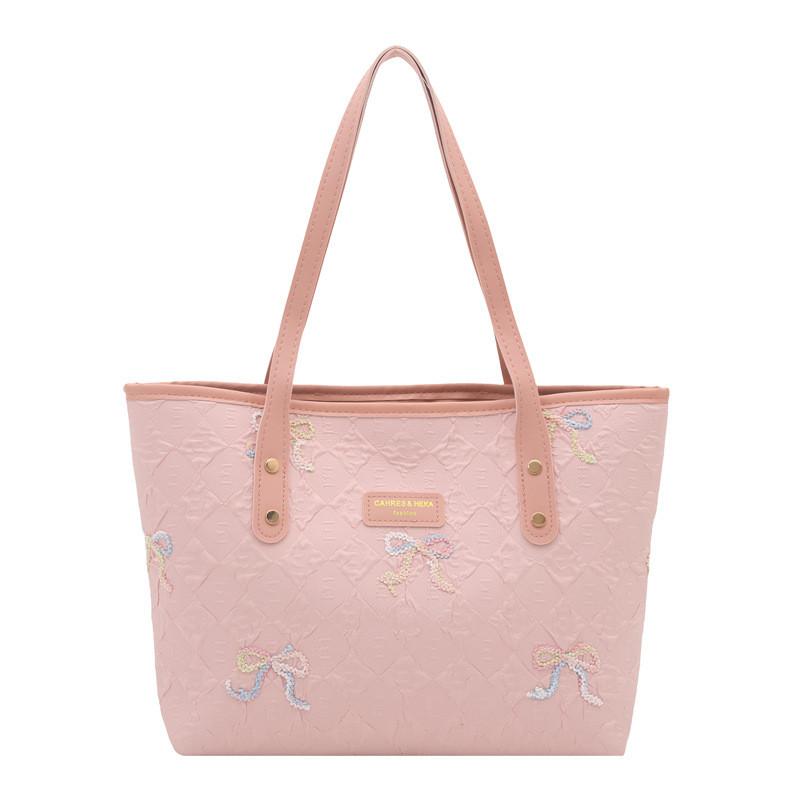Canvas Tote Bag Grote Capaciteit Met Gestreept Strikontwerp Voor Studenten Casual En Pendelgebruik