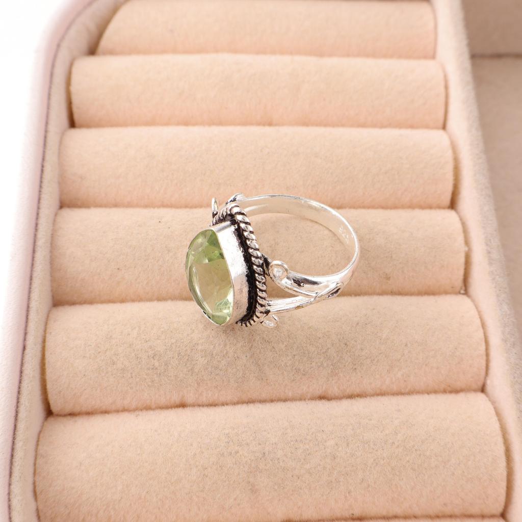 Grüner Amethyst Ring 925 Sterling Silber Ring, Edelsteinschmuck, Handgefertigter Ring, Geschenk für Mutter Eleganter Schmuck