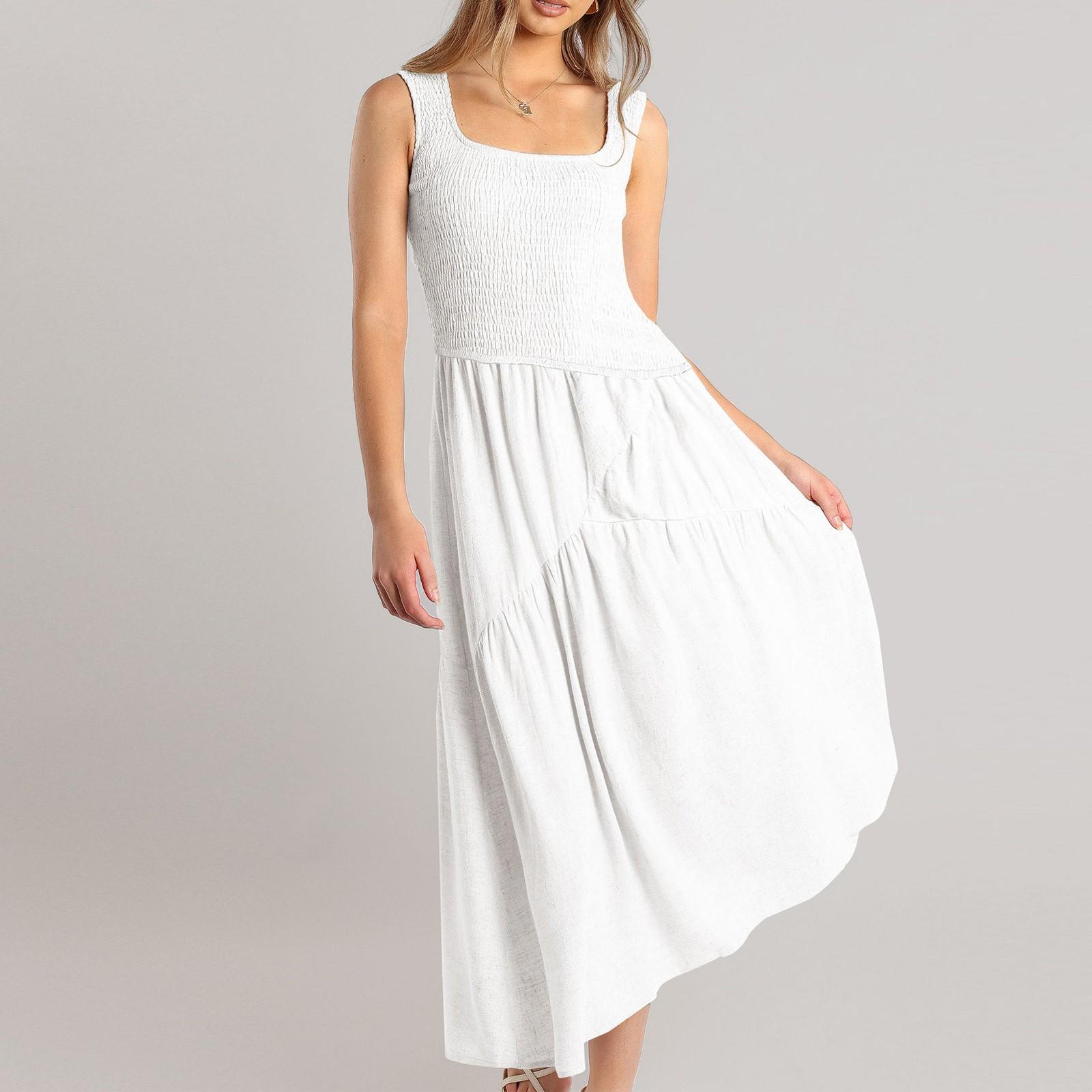 

Сексуальное однотонное повседневное платье для отпуска без рукавов с открытой спиной и U-образным вырезом XL белый