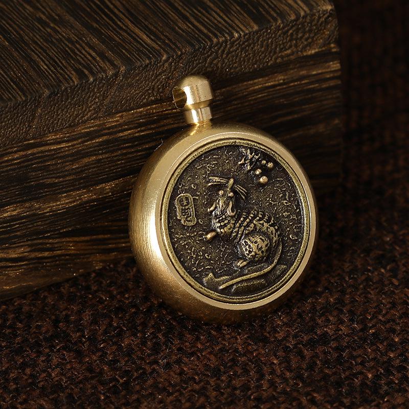 Brass Zodiac Fortune Keychain with Rotating Pendant and Handle