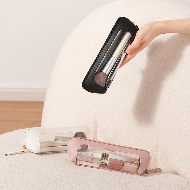 Pu Pencil Case Portable Waterproof Transparent Cosmetic Bag Zipper Makeup Brush Storage Bag Sundries Organizers Stationery Gifts