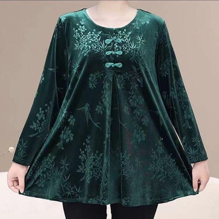 

Женская бархатная блузка большого размера с круглым вырезом, жаккардовый свободный пуловер, базовая рубашка, бархатная футболка с длинным рукавом, топ 4XL