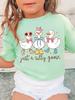 Just a Silly Little Goose Bow Print T-Shirt for Girls Summer Cartoon Graphic Short Sleeve T-Shirts Outdoor Causal Girls Clothing