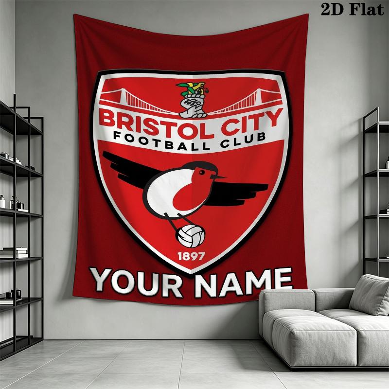 Custom Name Bristol City FC Wall Tapestry Aesthetic Wall Hanging Printed Fabric Blanket Decorative Tapestries for Bedroom Living Room Home Decor