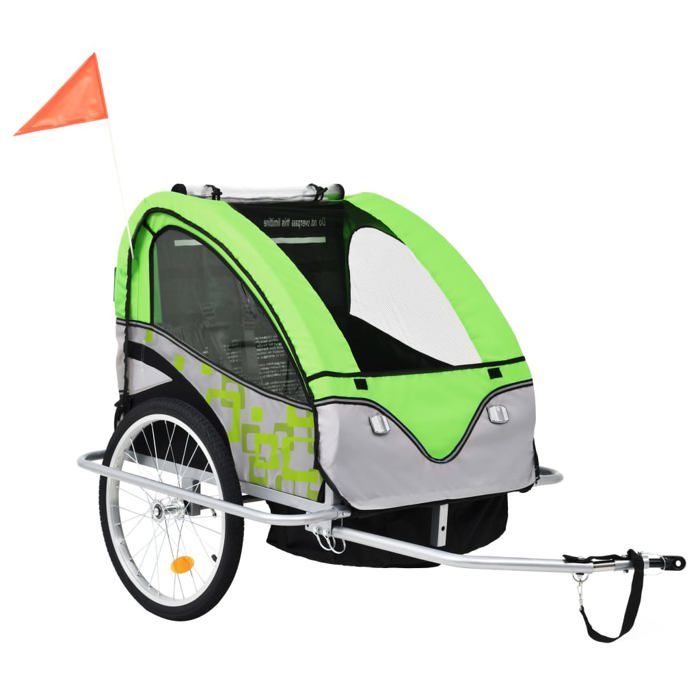 Remorque à vélo 2-en-1 - vidaXL - Vert et gris - Pour enfants - Vélo loisir
