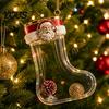 Decorative Stocking for Christmas Tree Fillable Acrylic Ornament, Transparent Candy Filled Plush Glitter Ornaments Hanging Decor, Santa Snowman