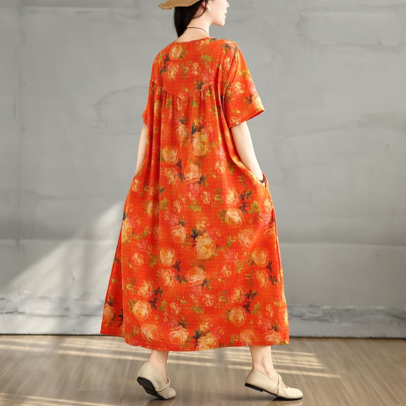 DIMANAF 2025 Letní šaty nadměrné velikosti Dámské Ležérní Vintage Dlouhé šaty Květinový potisk Volné košilové šaty Maxi