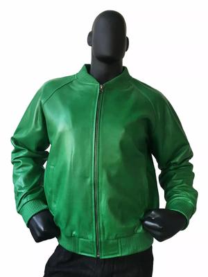 100% Kůže Ručně šitá Designová Zelená Motocyklová Pánská Biker Jehněčí Bunda Stylová