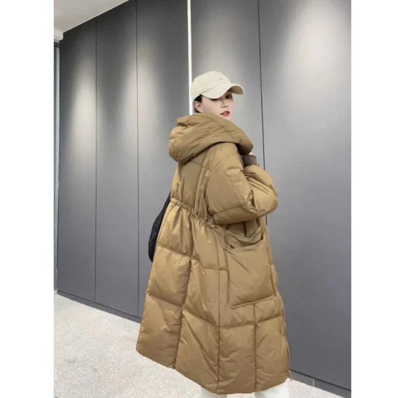 

Утолщенный однотонный большой пуховик белого утиного пуха, свободное пальто