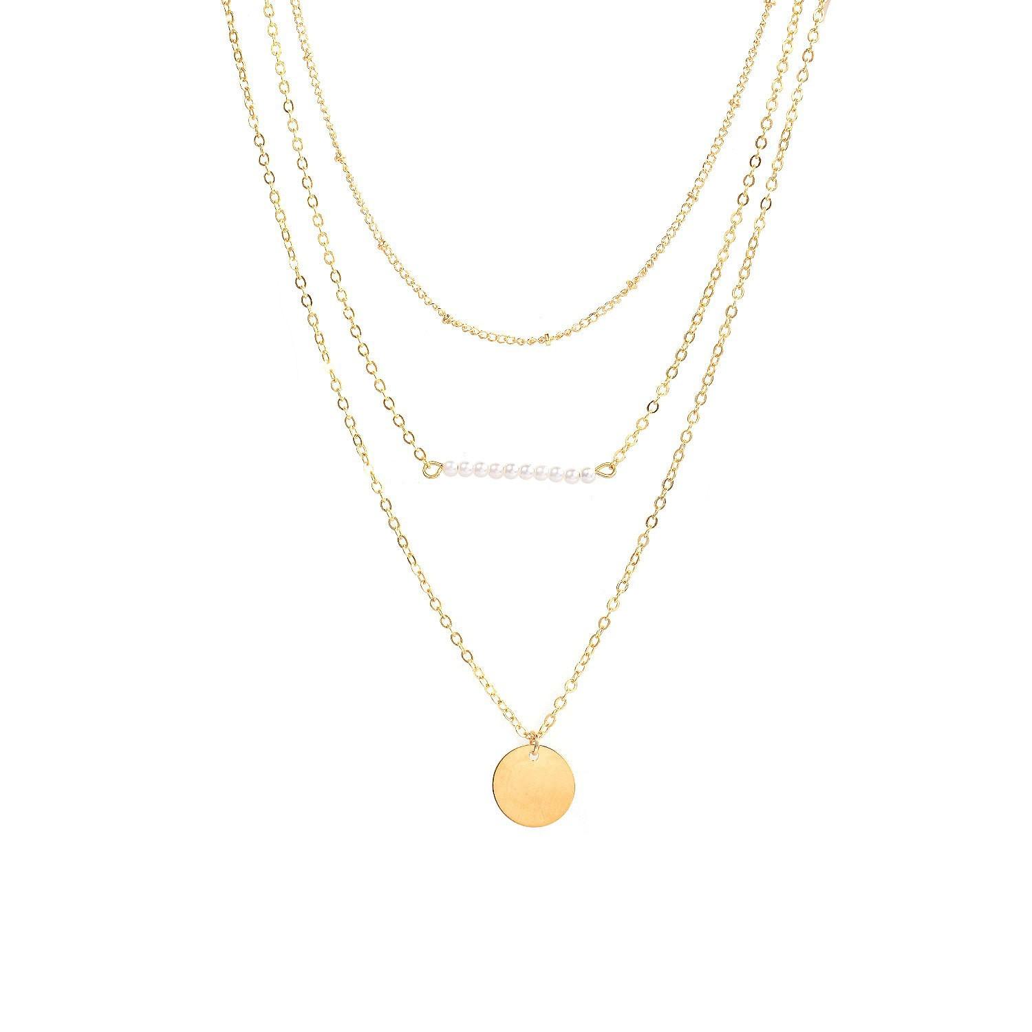 Hot-selling new models, copper bead chain, pearl, sequin multi-layer combination set, short necklace. золотой