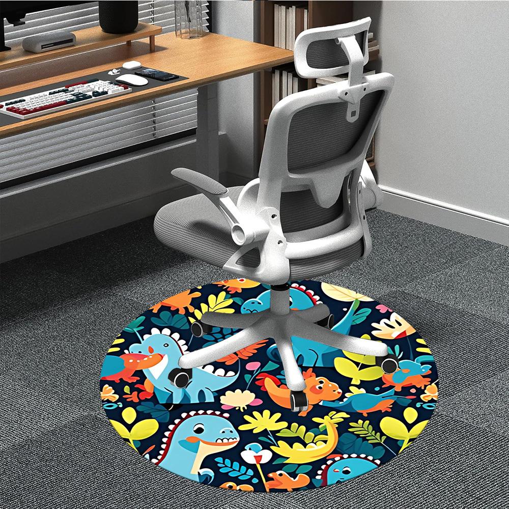 1PC Dino Jungle Pattern Office Round Area Rug, Mat Suitable For Office, Under Office Chairs Bedroom Living Room Home Decor, Room Deco