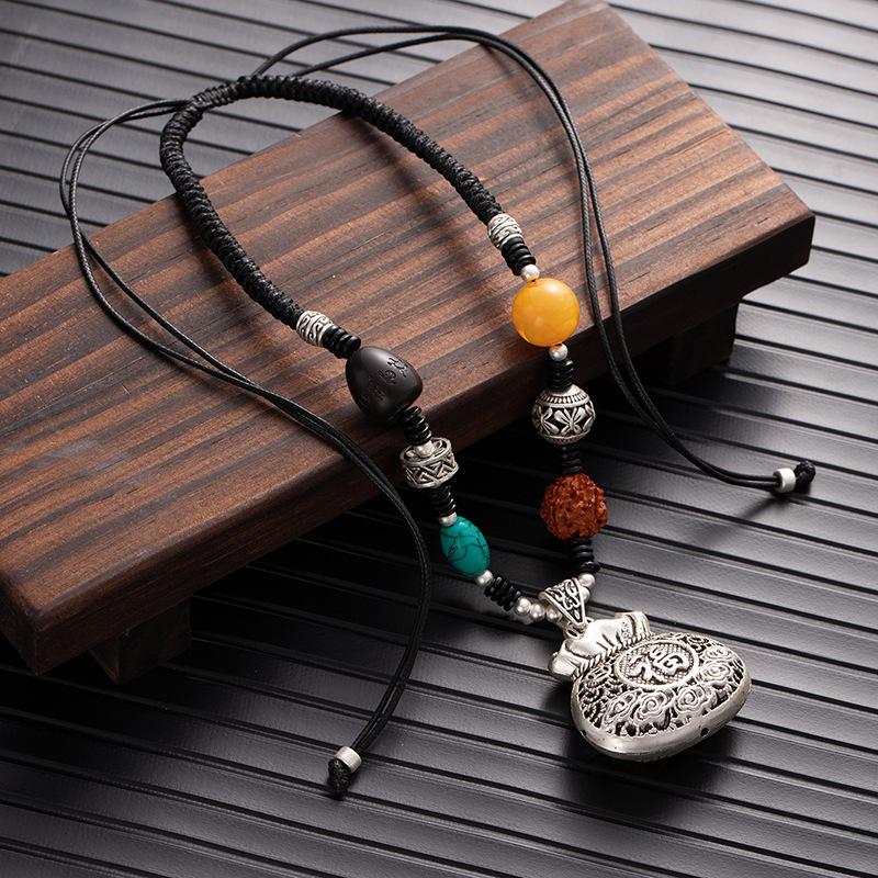 Retro Diamant Bodhi Verstellbare Glücksbringende Schlüsselbeinkette Damen Silber Bernstein Halskette Pulloverkette