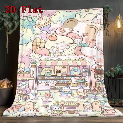 Kawaii Dessert & Animal Wonderland 2D Flat Pattern Flannel Blanket High Quality All Seasons Warmth and Comfort Perfect for Christmas Gifts.