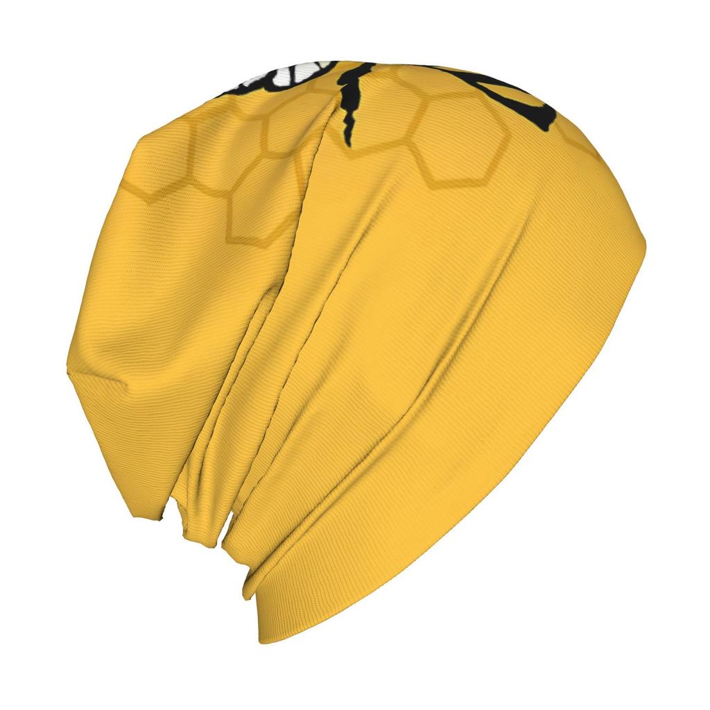 Just A Bee Men'S Knit Skull Cap - Mustard Yellow Bee & Honeycomb Design, Stretchy Comfort Fit, Trendy Novelty Beanie For Casual