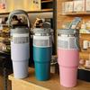 30oz Edelstahl-Strohhalm-Isolierbecher Große Kapazität Vakuumflasche Auto-Thermosbecher Becher Tragbarer Isolierter Kaffeebecher