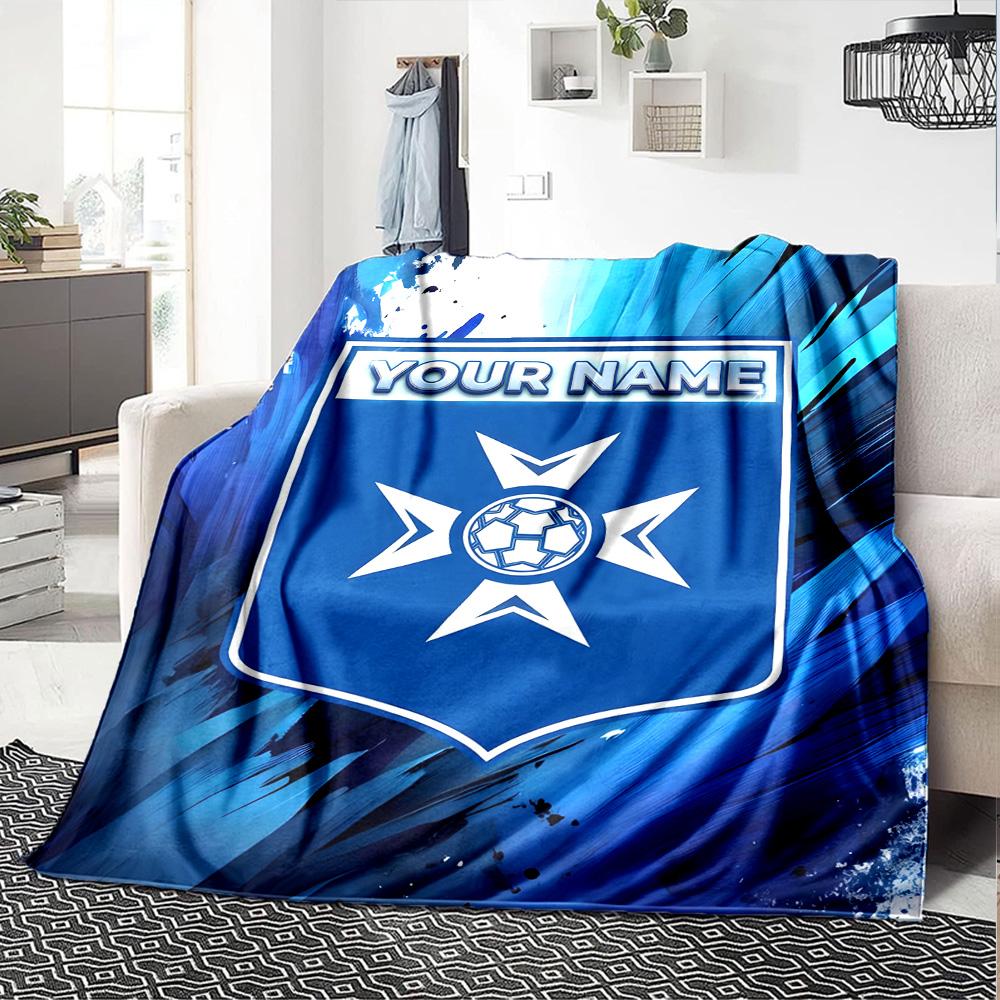 1pc AJ Auxerre Blanket with Custom Name, Gift, for Men and Women, Soft Blanket, Good for Sofa Bed Couch Travel, Lightweight Flannel Blanket