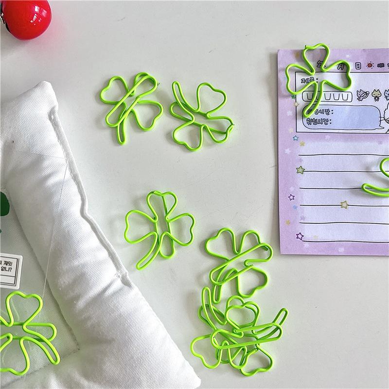 5 stk Søte Kreative Grønne Firkløver Papirklemmer Bokmerke Nydelig Dekor Permklemme Kontordokument Regningsbindingsrekvisitter
