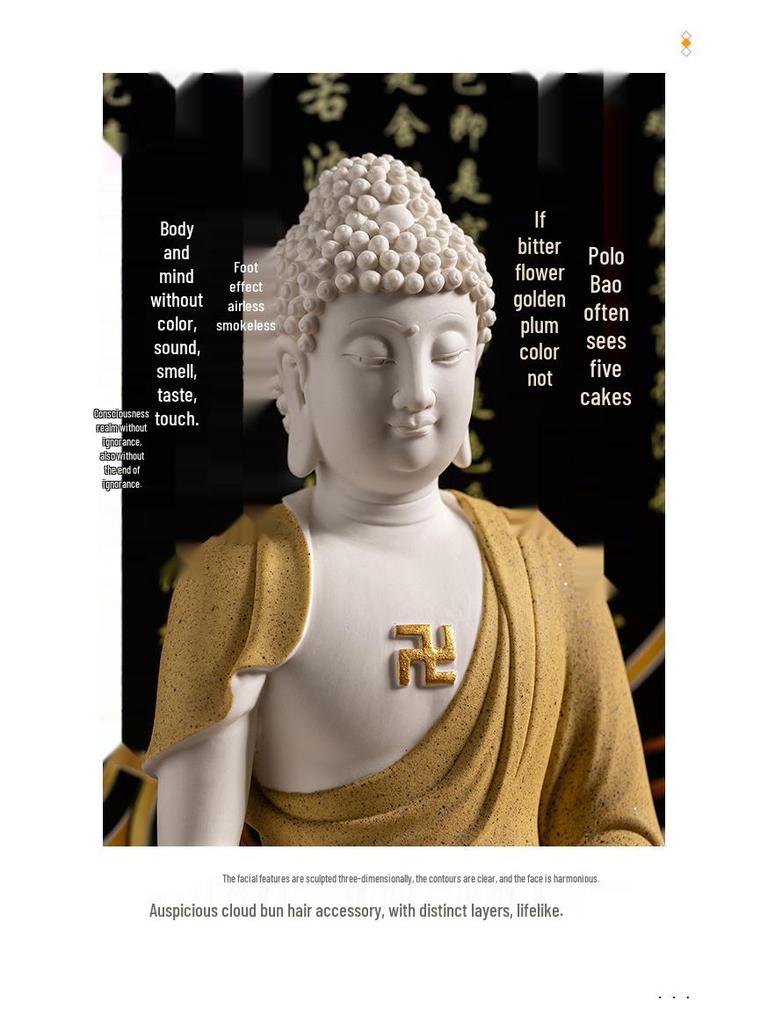 Keramik Shakyamuni Buddha Statue - Wohnzimmer Kunstwerk mit den Drei Heiligen und Lichtkreis Design