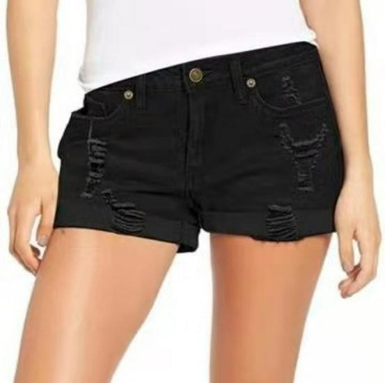 

Custom 2025 Ripped Cuffed Denim Shorts for Women with Raw Hem Medium чёрный
