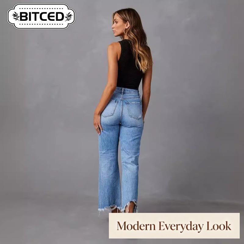 BITCED Women's Fashion Casual Solid Color Print Pants & Capris