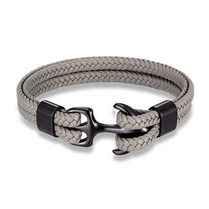Navy Style Men Anchor Bracelet Woven Multilayer Leather Bracelets for Women Black Stainless Steel Sport Buckle