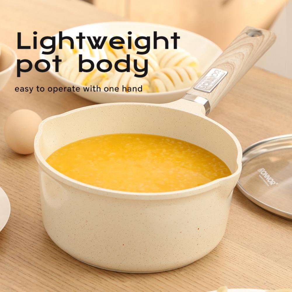 DONNOR Ceramic Nonstick Sauce Pan with Lid 2QT Milk Pot Compatible with All Stovetops 1-3 Use PFAS / PFOA Free,white