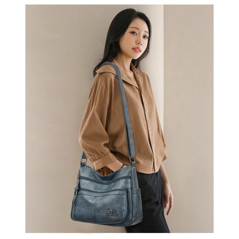 Women's Leather Crossbody Bag Large Capacity Multi-pocket Shoulder Bag for Middle-aged Mom Daily Life  and Weekend Outings