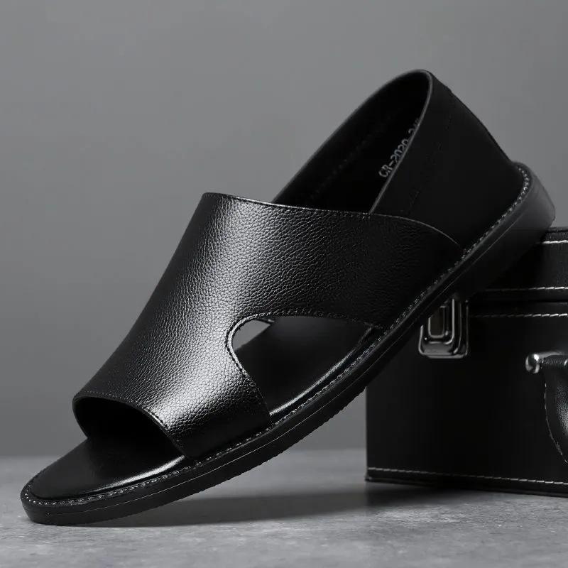 

Мужские сандалии кожа мягкая подошва модная пляжная обувь повседневная нескользящая износостойкая верхняя одежда крутые шлепанцы 44