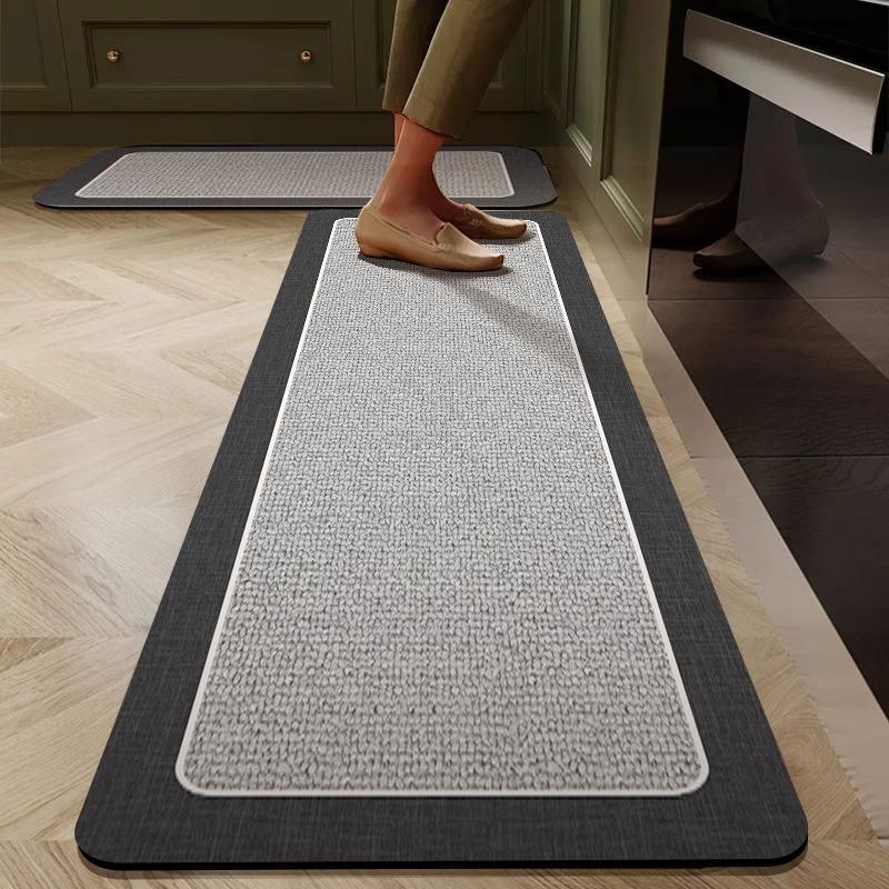 Kitchen Carpet Waterproof Floor Mat PVC Leather Non-slip Mats Home Decor Rug Black Light Luxury Elegant Style Alfombra De Cocina