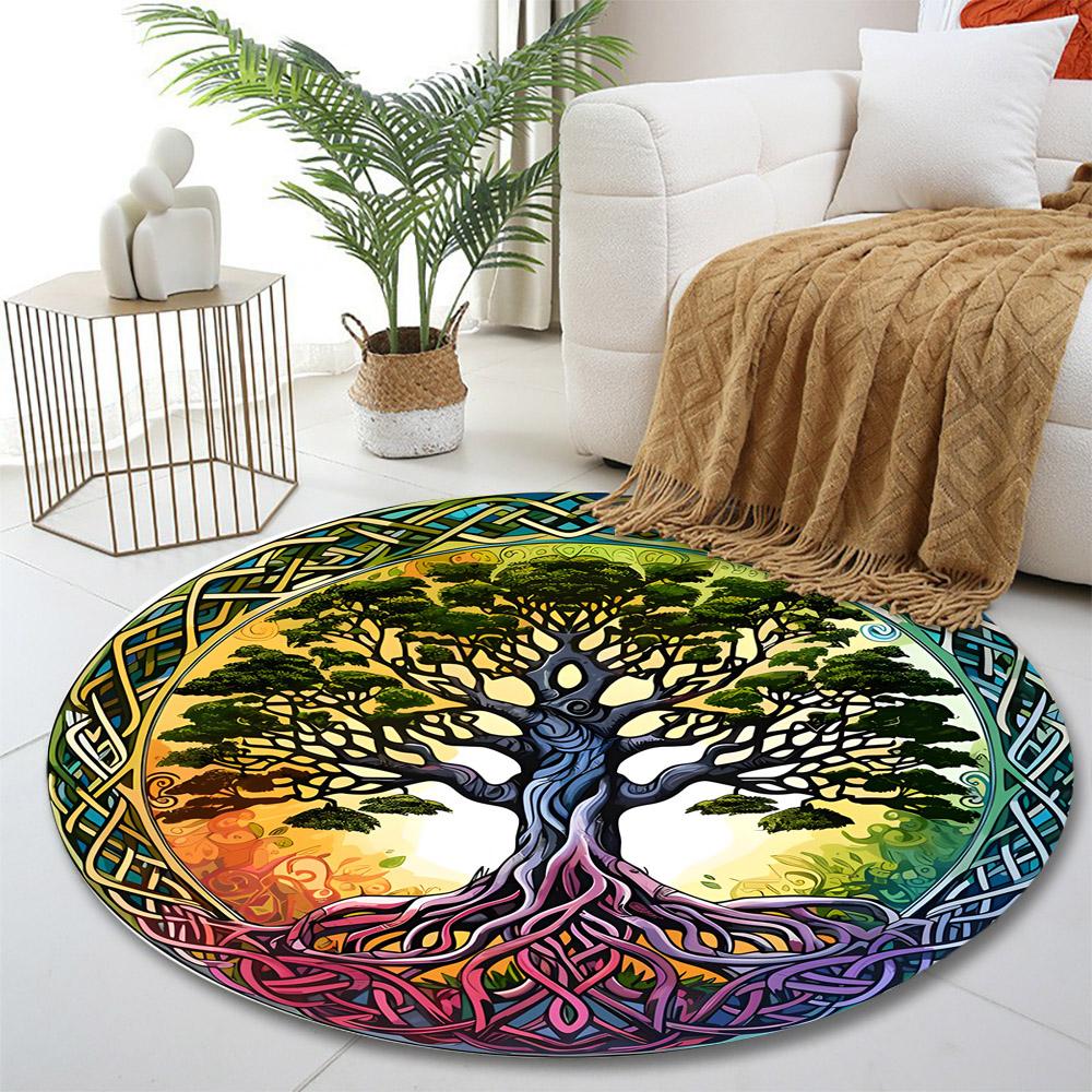 "Colorful Celtic Tree of Life Design" Print round rug, living room, bedroom, playroom carpet, non slip floor mat, gift