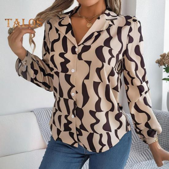 Dámská košile se zapínáním na knoflíky Ležérní Dlouhý rukáv Klopa Top Volný Potištěný streetwear Oblečení na pracovní párty Dovolená Cestování