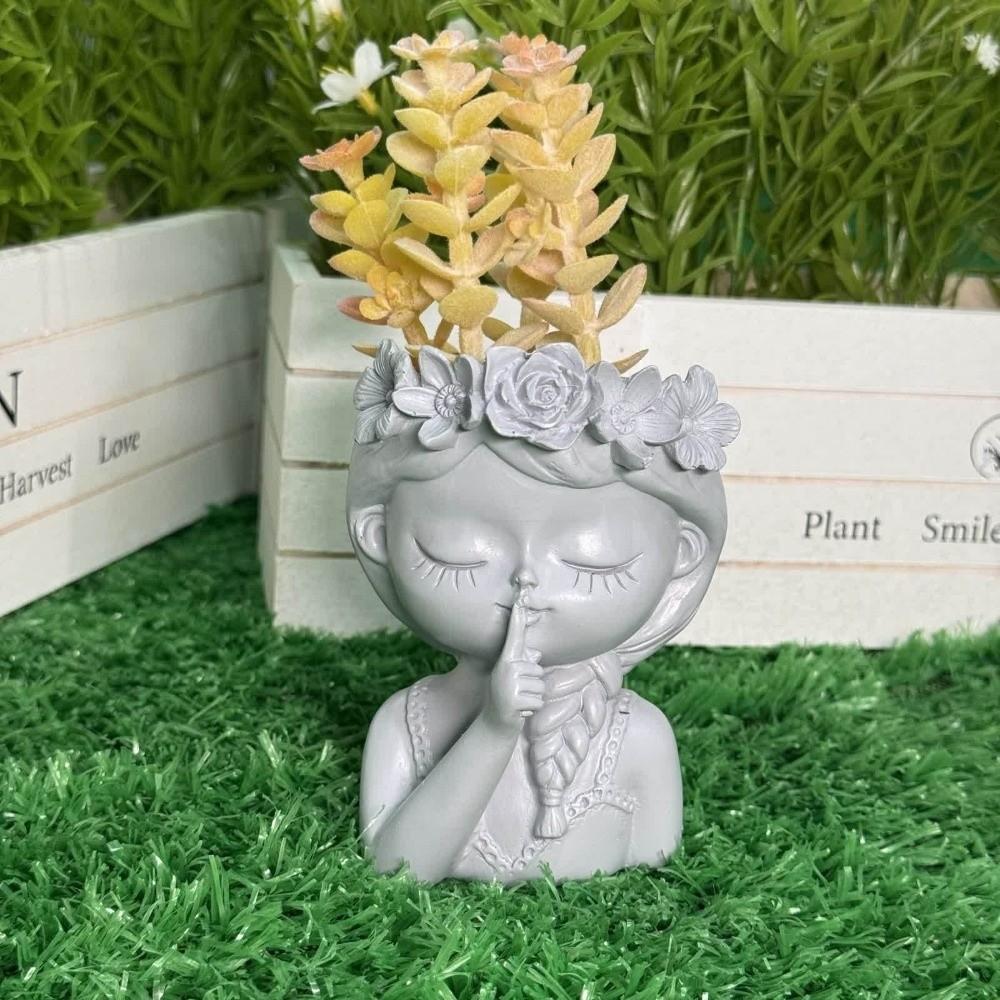 Resin Flower Pot Home Decor Desktop Ornaments Creative Girl Shape Flowerpot DIY Handmade