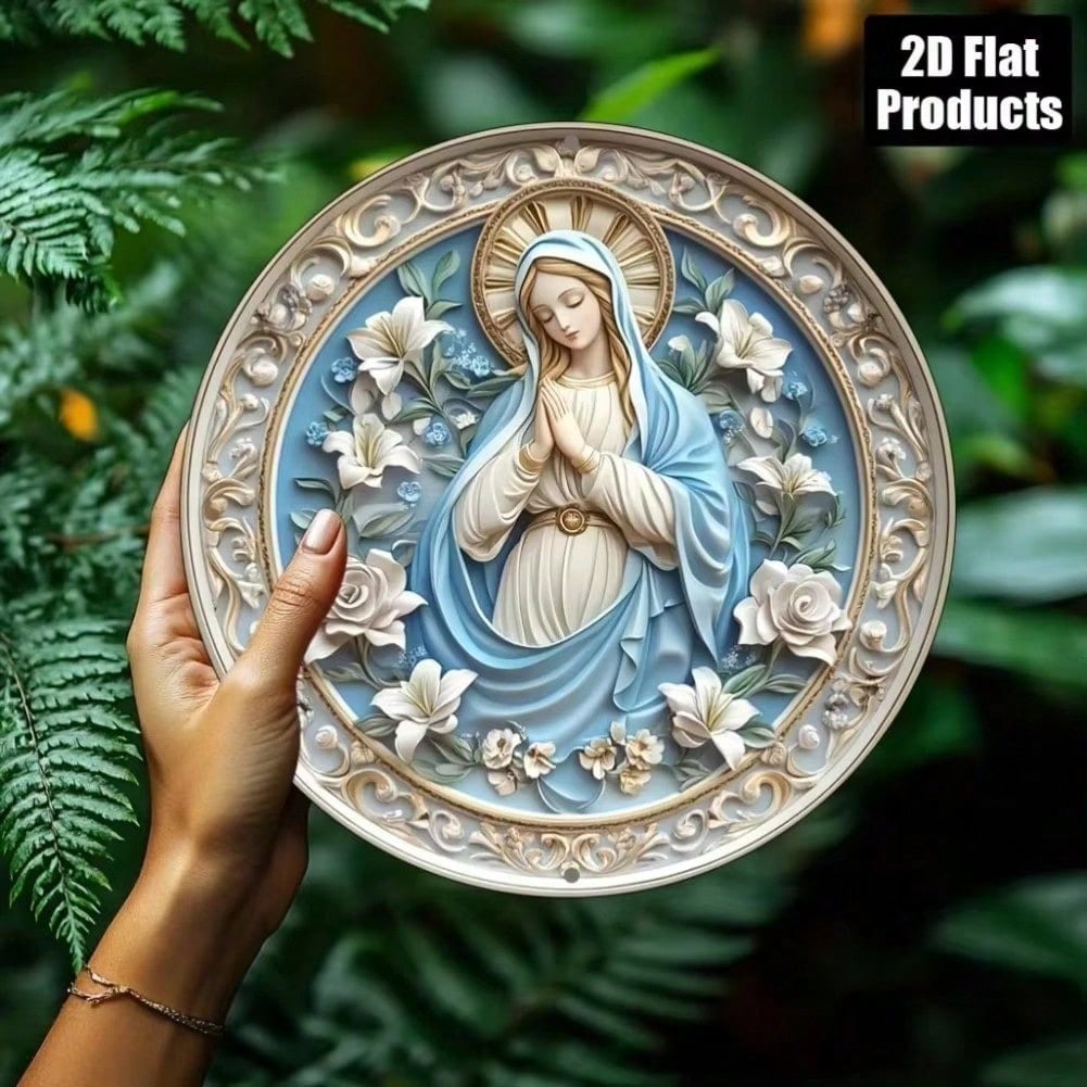 Virgin Mary Round Metal Plaque Wall Art Tin Sign Home Bar Kitchen Cafe Decor Religious Gift