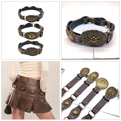 Waist Belt Engraved Buckle for Cowboy Cowgirl with Flower Vintage Belt Hot Girl WaistChain Studded Sexy Oversize Belt