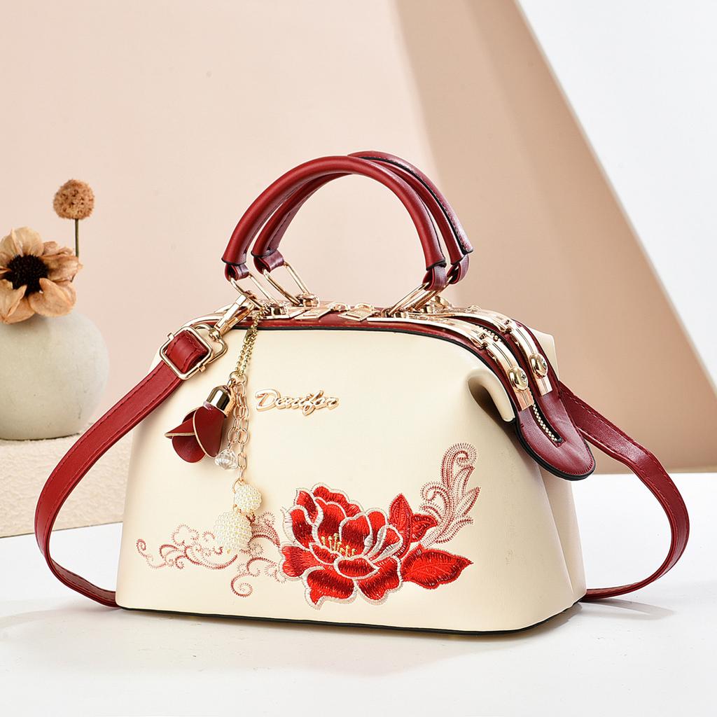 Bag Women's Embroidery Bag New Shoulder Crossbody Handbag Women's Premium Atmosphere Bridal Wedding Bag Mom Bag