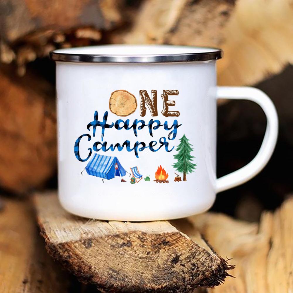 Caravan Printed Camper Mugs Camping Enamel Mug Adventure Campfire Party Beer Juice Cup Mountain Handle Cups Gifts for Camper