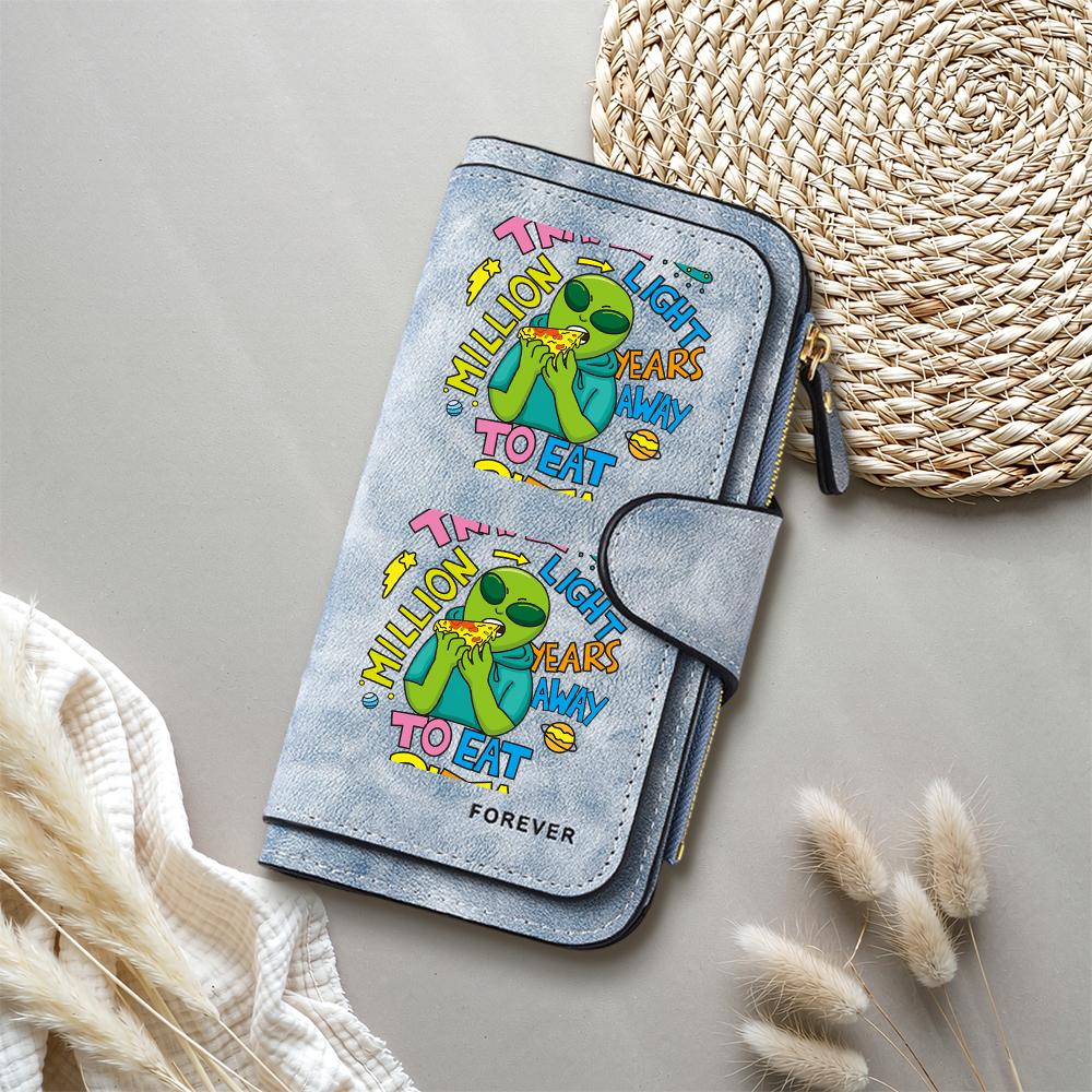 Cute Alien Printed Long Wallet Multi Card Holder Purse for Women Gift