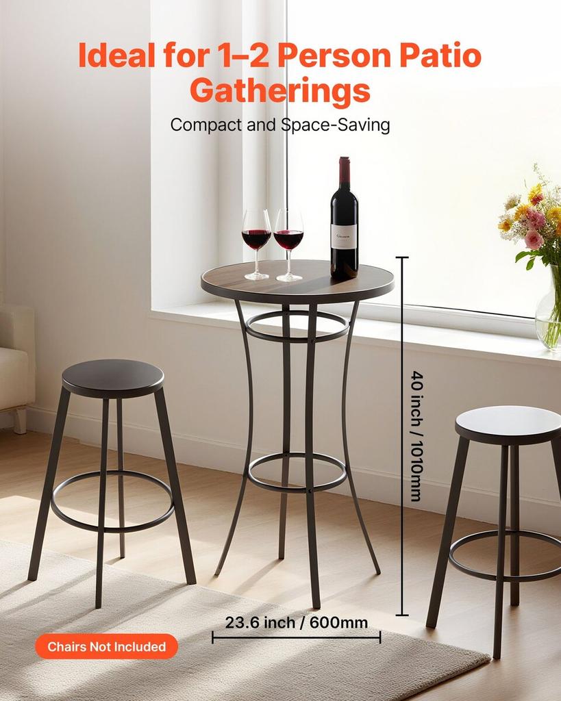Outdoor Round Bar Table, 60 cm Counter Bar Height Bistro Table, Patio Dining Tables with Easy-to-Clean Top & Sturdy Metal Frame, Indoor High Top Pub