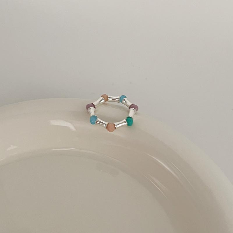 Color Crystal Beaded Ring Ins Niche Design Sense Advanced Finger Ring Light Luxury Temperament All Match Ring Accessories