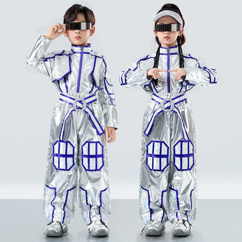 Sense of technology Children's universe laser suit Robot dance suit Trend future catwalk silver men's and women's performance suits