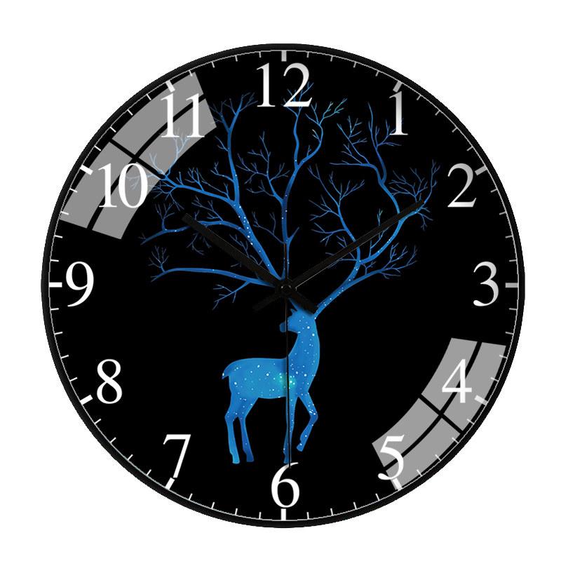 Blue Deer Wall Clock Rose Gold Frame Abstract Galaxy Deer with Tree Antlers Design for Living Room Bedroom Kitchen Home Decor