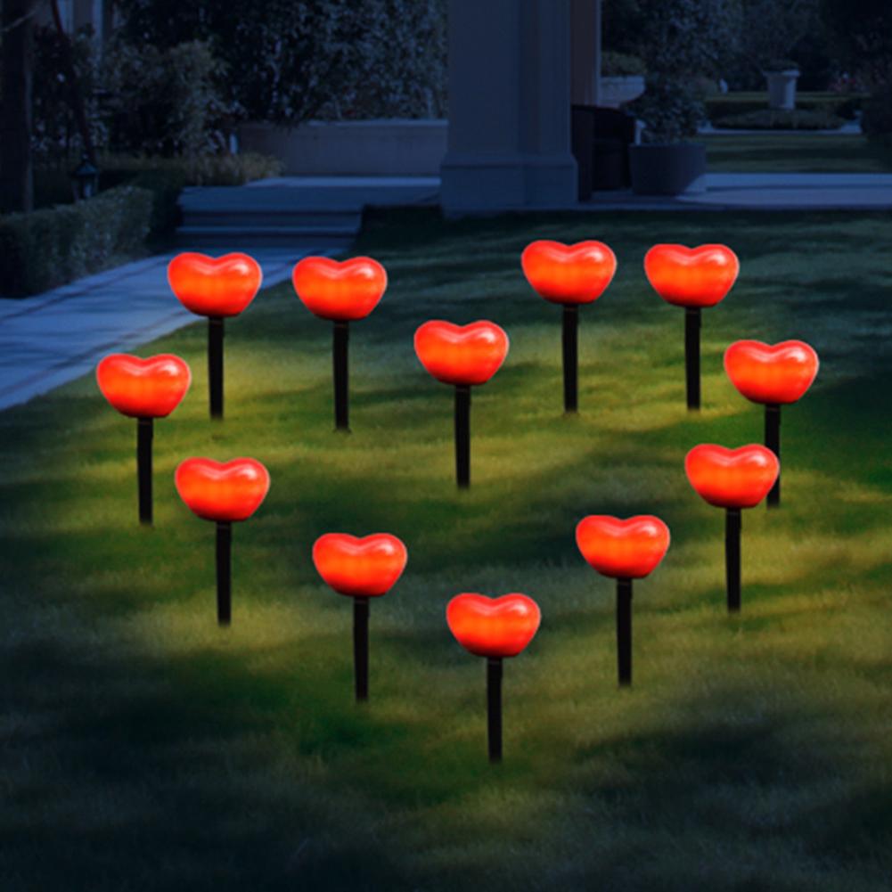 2pcs Solar Garden Landscape Light Waterproof Led Heart-shaped Romantic Outdoor Lamp For Valentines Day Decoration