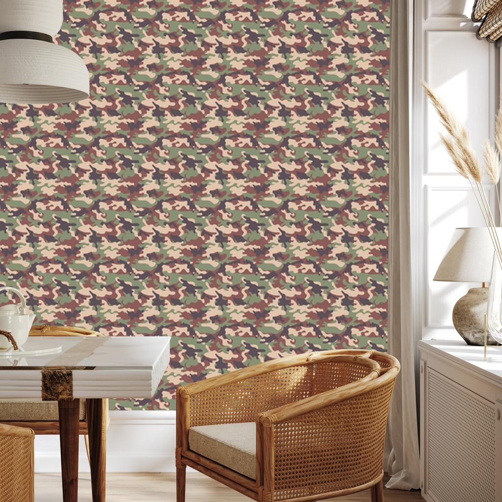 Beige and brown military camouflage wallpaper for living room and bedroom 50x1000