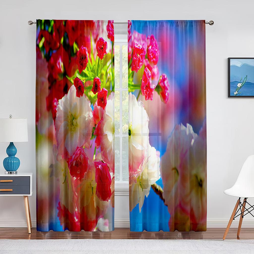 Vår Vackra Vita Blommor Blommig Skir Voile Gardiner för Sovrum Vardagsrum Kök Dekor Chiffong Tyll Fönstergardin