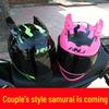 HNJ Unisex Full-Face Summer Motorcycle Helmet with Gray Riding Horns - Stylish and Safe for Racing