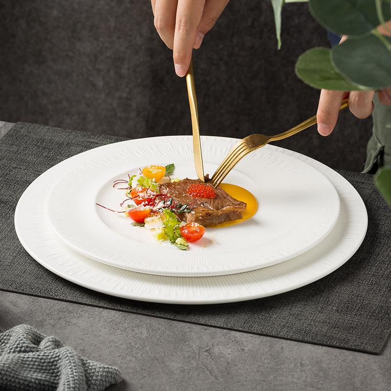 Solid Color Steak Plate Round Flat Plate Nordic Cake Tray Home Dish Plate Restaurant Light Luxury Plating Tableware